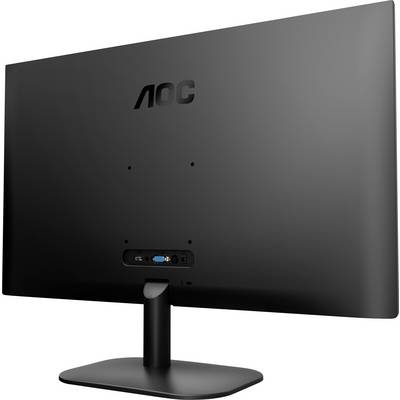 Obrázok zobrazuje zadnú stranu čierneho monitora AOC s konektormi a podstavcom.