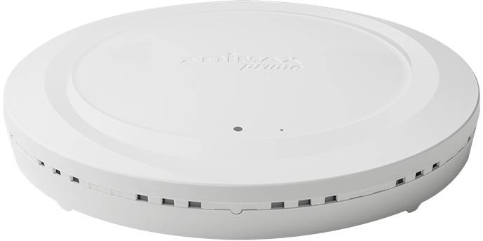 Okrúhly, biely WLAN prístupový bod s hladkým povrchom a malou LED indikáciou v strede.