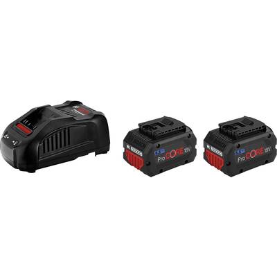 Nabíjačka s dvoma akumulátormi Bosch ProCORE 18V, vhodná pre elektrické náradie.