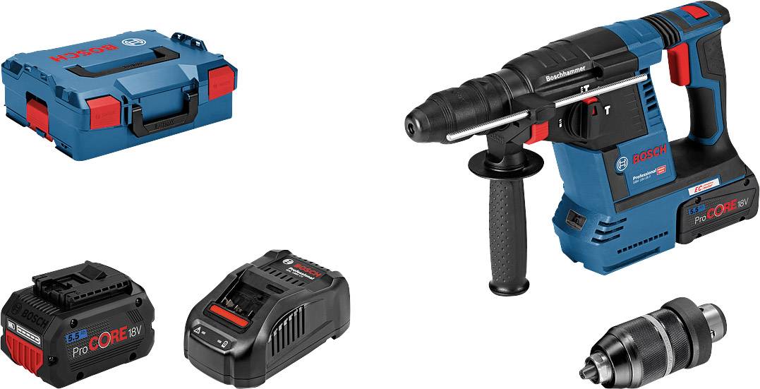 Bosch Professional GBH 18V-26 F SDS-Plus-Borrhammare batteri 18 V 5.5 Ah Li-Ion inkl. 2x batterier, inkl. laddare, inkl. väska, inkl. Tillbehör