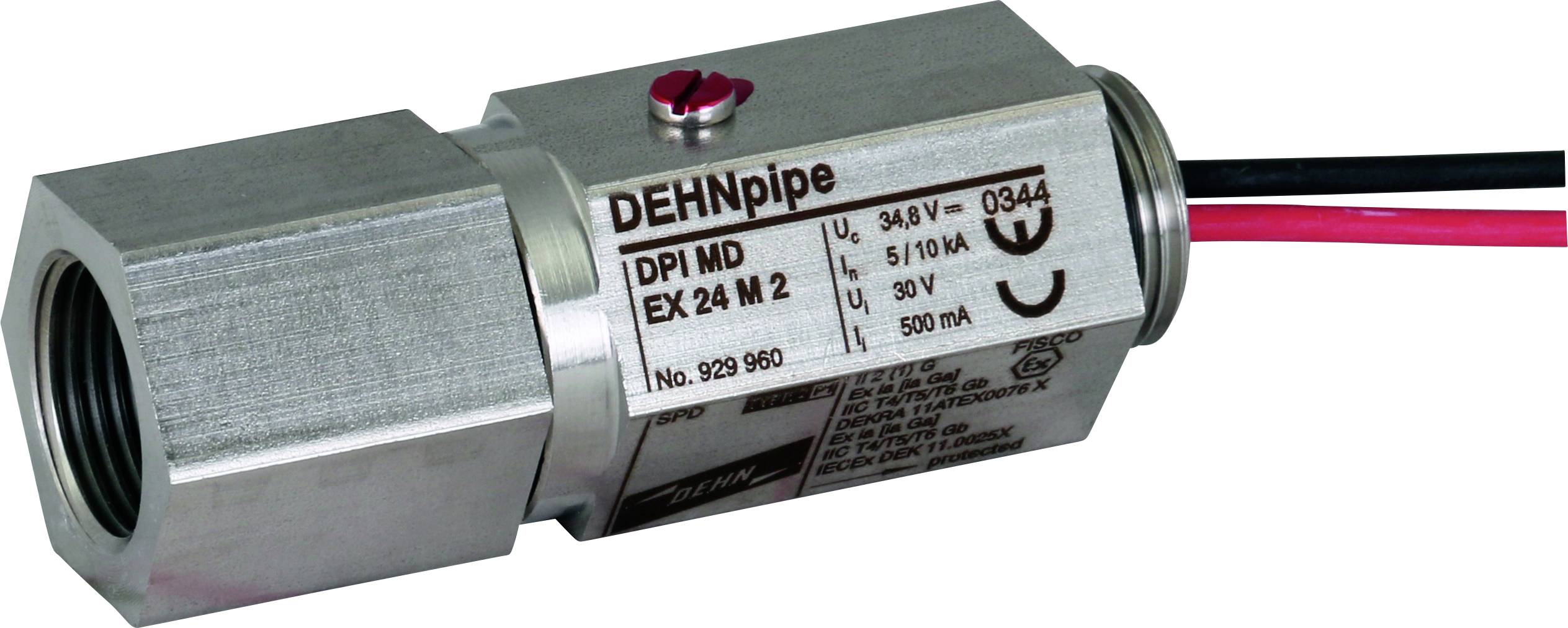 Valcový kovový diel s elektrickými prípojkami a nálepkou s nápisom 'DEHNpipe DPI MD EX 24 M 2'.
