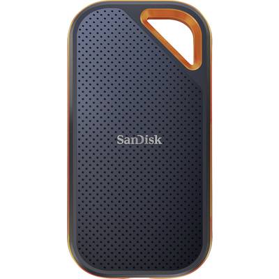 Externý disk SanDisk s čiernym, perforovaným obalom a oranžovými prvkami.
