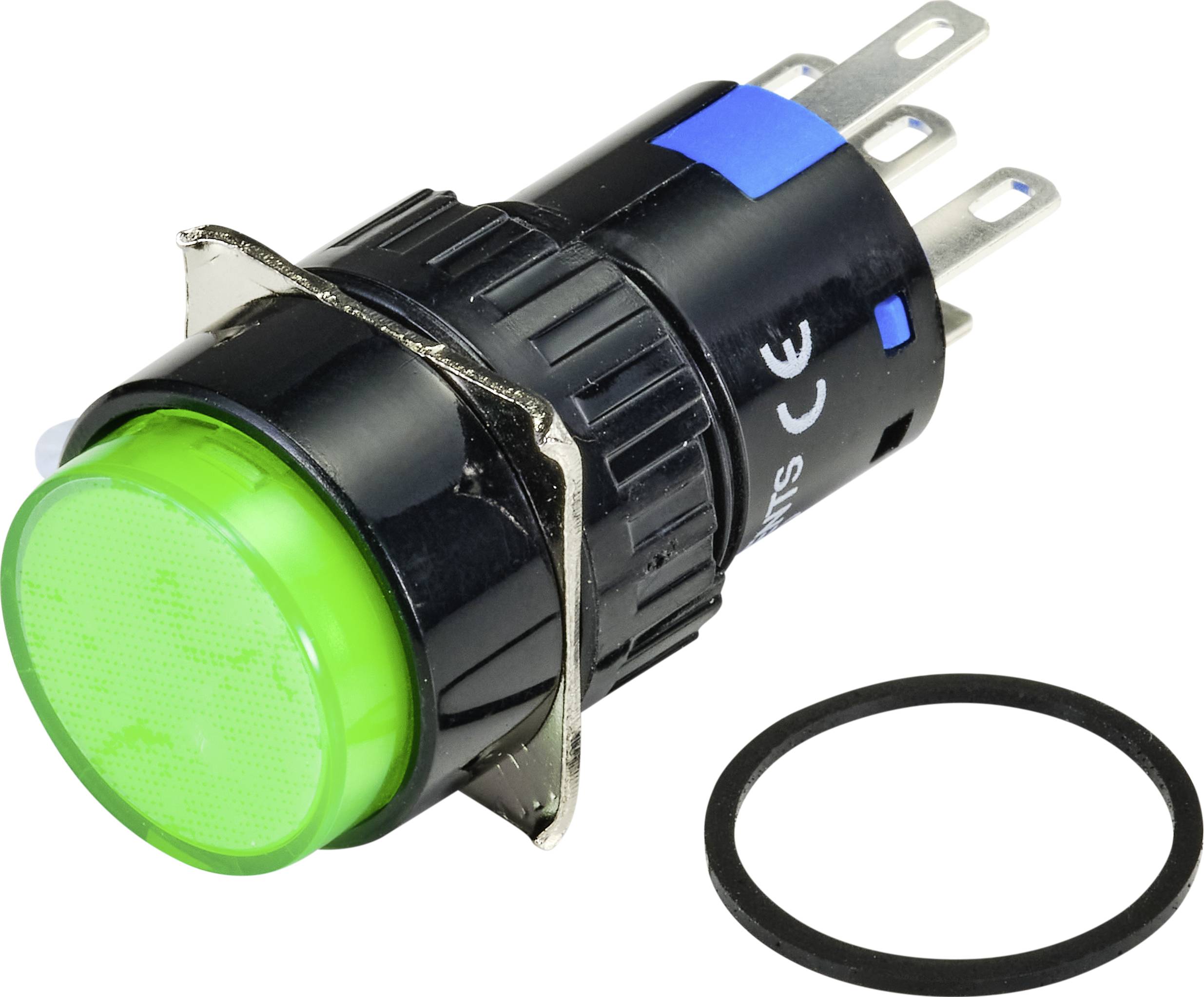 TRU COMPONENTS TC-9219056 Verlichte drukschakelaar 250 V/AC 3 A 1x uit/aan Continu Groen (Ø) 18 mm IP65 1 stuk(s) afbeelding