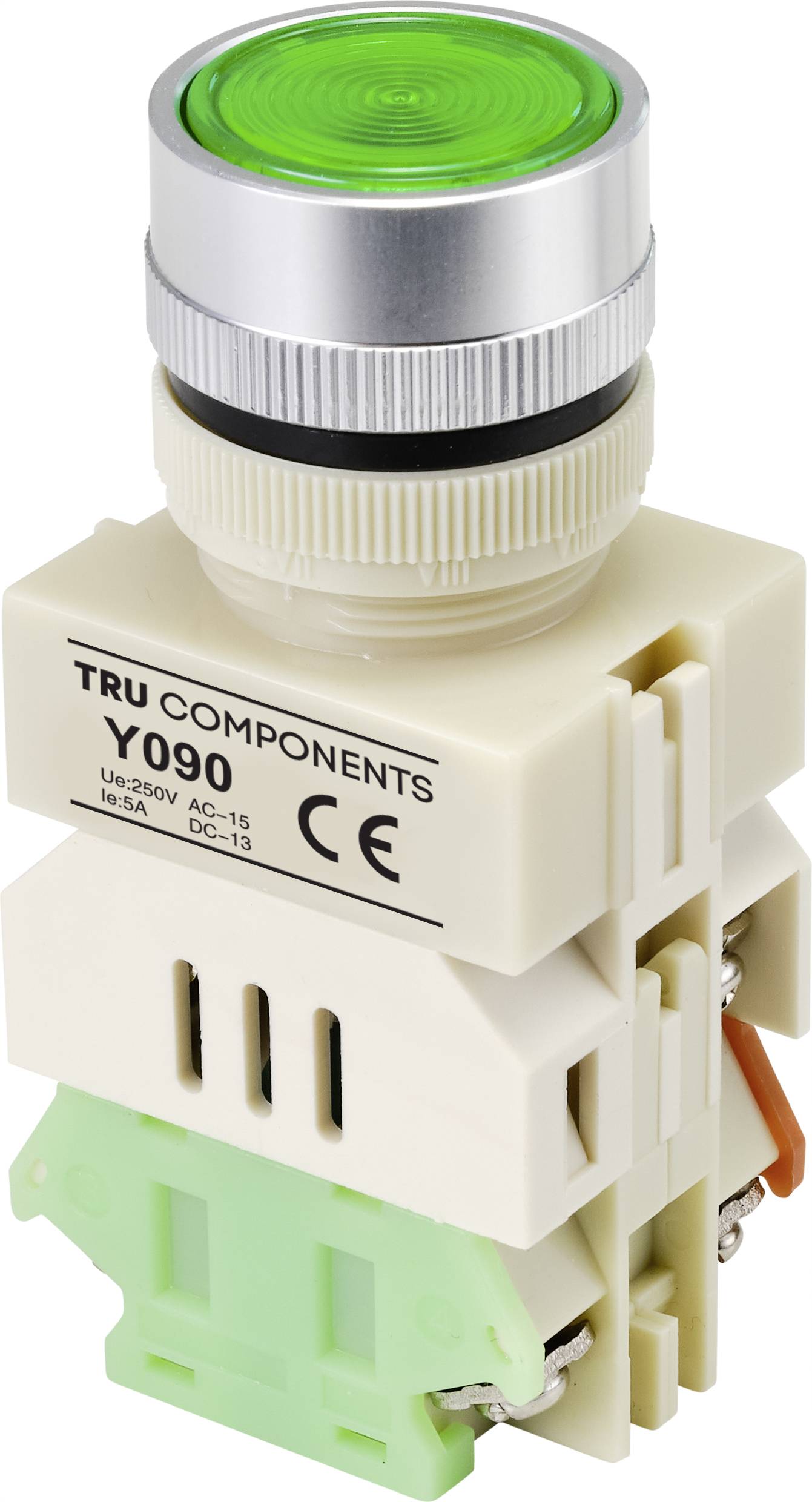 TRU COMPONENTS TC-9219092 Y090 Druktoets 250 V/AC 5 A 1x aan/(aan) Continu Groen (Ø) 30 mm 1 stuk(s) afbeelding
