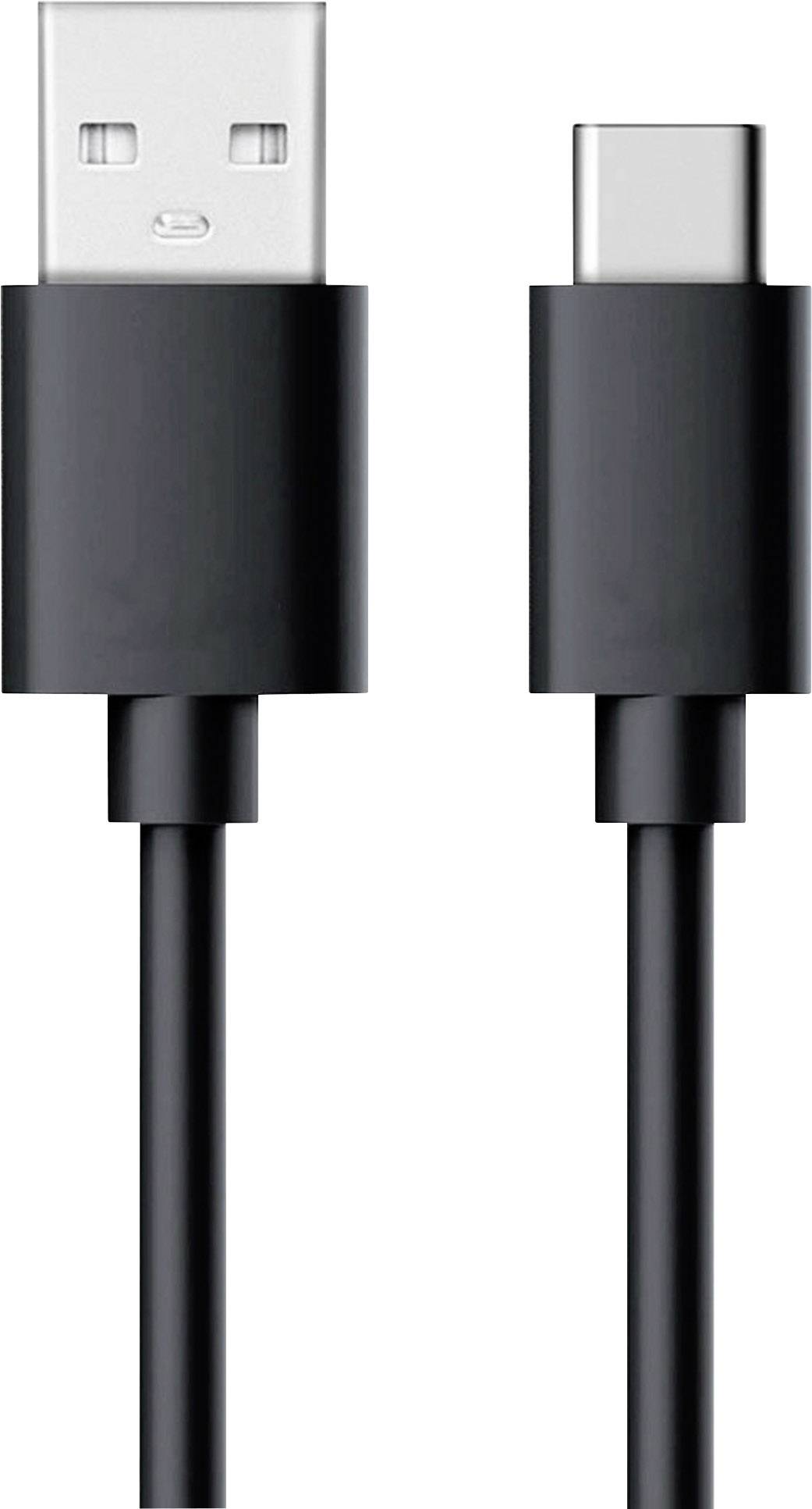 Čierne USB-A na USB-C kábel, vhodné na nabíjanie a prenos dát.
