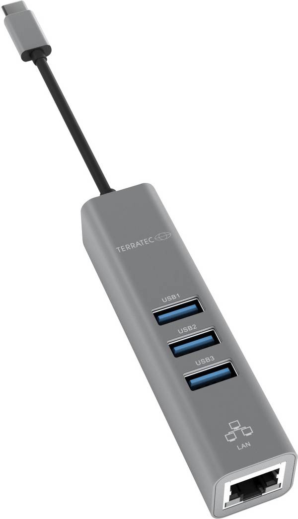 Terratec CONNECT C2 3 porty USB Hub s vstavanou sieťovou prípojkou sivá