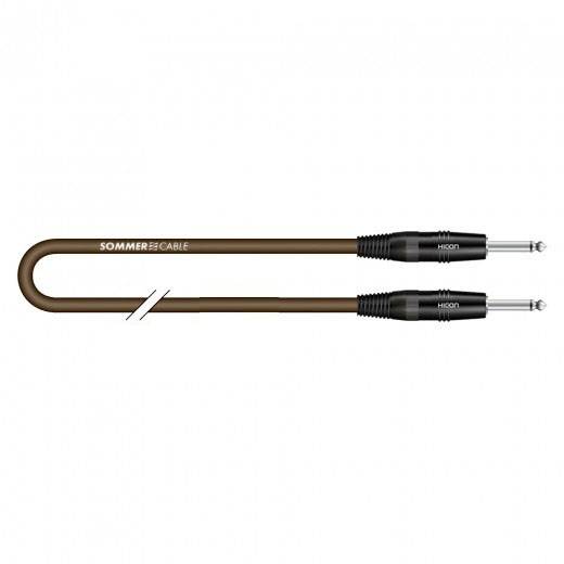 Hnedý audio kábel s dvoma 6,3 mm jack konektormi s nápisom 'SOMMER CABLE HI-CON' na koncovkách.