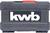 Čierny kufrík na náradie s bielym logom 'kwb' vpredu.