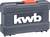 Čierny kufrík na náradie s červeným zámkom a bielym logom 'kwb' na prednej strane.