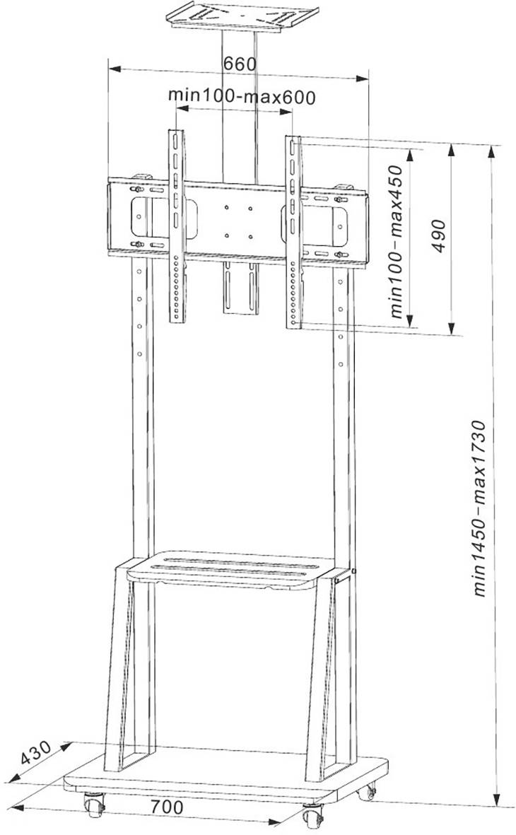 TECHly ICA-TR33 TV kolieskový vozík neflexibilný, 81,3 cm (32") - 177,8 cm (70"), ICA-TR33-7