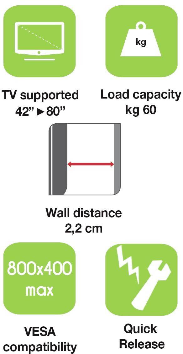 TECHly ICA-PLB-840 TV držiak na stenu neflexibilný, 106,7 cm (42") - 203,2 cm (80"), ICA-PLB-840-5
