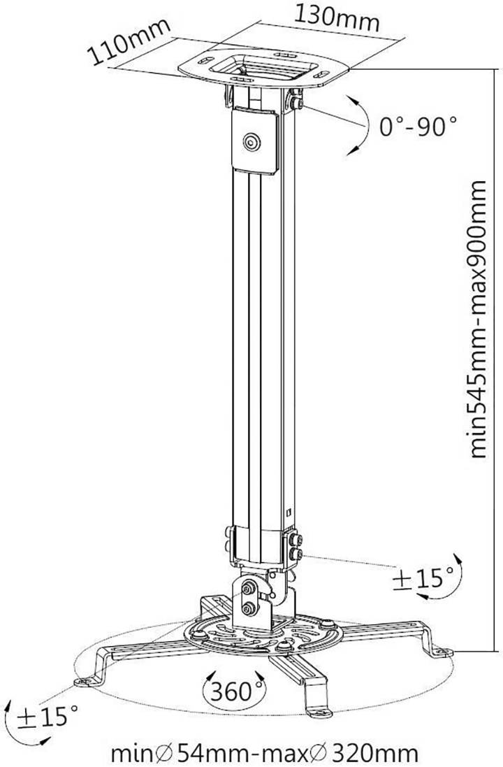 TECHly ICA-PM-18M stropný držiak na projektor sklápajúci, nakláňací, otočný Vzd. krajiny-strop (max.): 900 mm strieborná-3