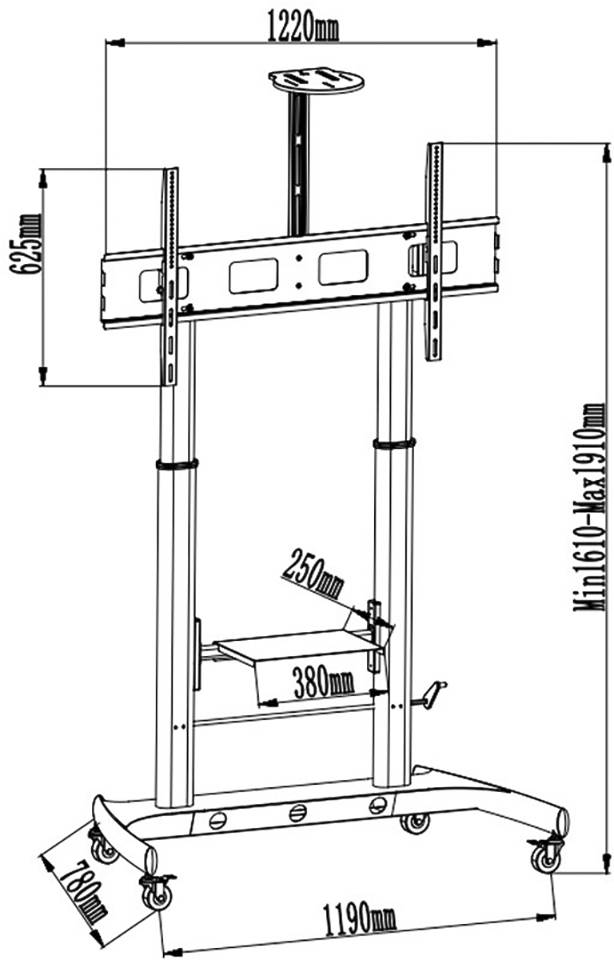 TECHly ICA-TR45 TV kolieskový vozík podlahový stojan, výškovo nastaviteľný, 132,1 cm (52") - 267,0 cm (105"), ICA-TR45-3
