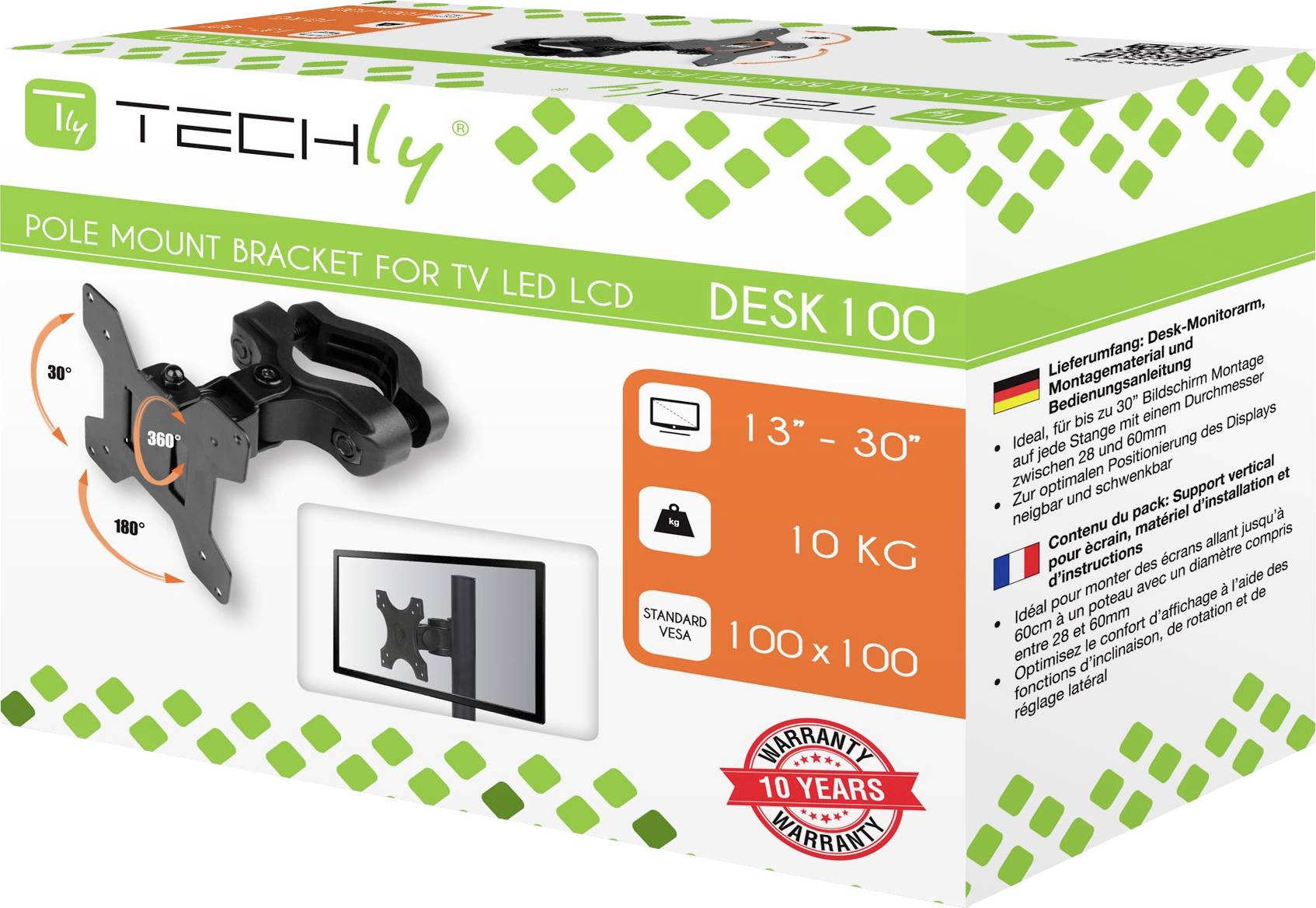 TECHly ICA-LCD-100BK držiak monitoru 33,0 cm (13") - 76,2 cm (30") otočný, sklápajúci, nakláňací-1