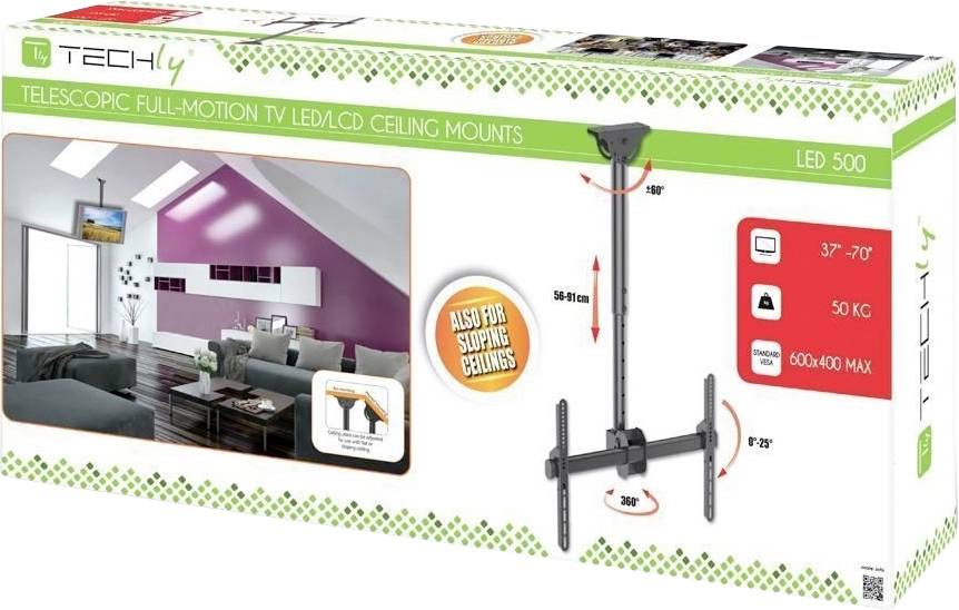 TECHly ICA-CPLB-946S stropný TV držiak stropný držiak, sklápajúci, nakláňací, 94,0 cm (37") - 177,8 cm (70"), ICA-CPLB-9-3