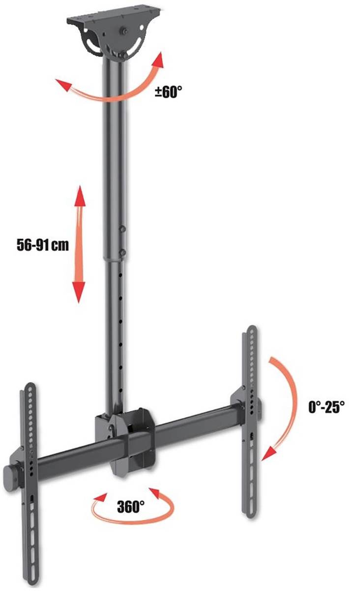 TECHly ICA-CPLB-946S stropný TV držiak stropný držiak, sklápajúci, nakláňací, 94,0 cm (37") - 177,8 cm (70"), ICA-CPLB-9-6