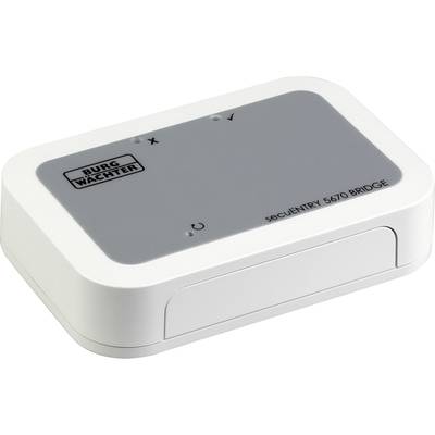 Elektronické zariadenie s nápisom 'Burg Wächter Secuentry 5670 Bridge'. Má biely okraj a sivý ovládací panel.