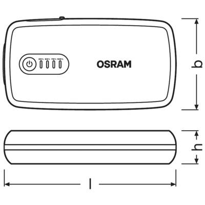 Otvor v OSRAM lampe s indikátorom stavu nabitia od 25% do 100% a rozmermi D, Š, V.
