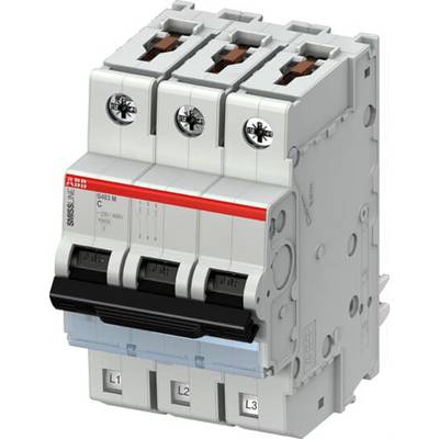 Trojpólový výkonový vypínač značky ABB na ovládanie elektrických obvodov, s prepínačmi L1, L2 a L3.