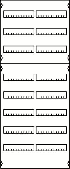 Diagram znázorňuje dve identické série obdĺžnikových boxov, každá s jedenástimi vertikálnymi, rovnomerne rozmiestnenými značkami.