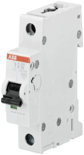 Biely istič značky ABB s červenými a čiernymi detailmi, vybavený pákou na ovládanie elektrického prúdu.