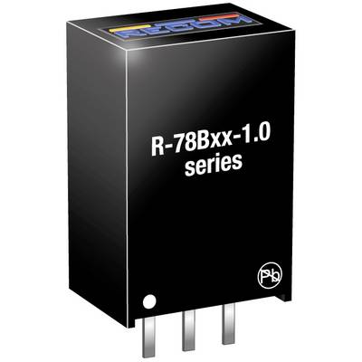 Napäťový regulátor série R-78Bxx-1.0 v čiernom puzdre s tromi pripájacími pinmi.