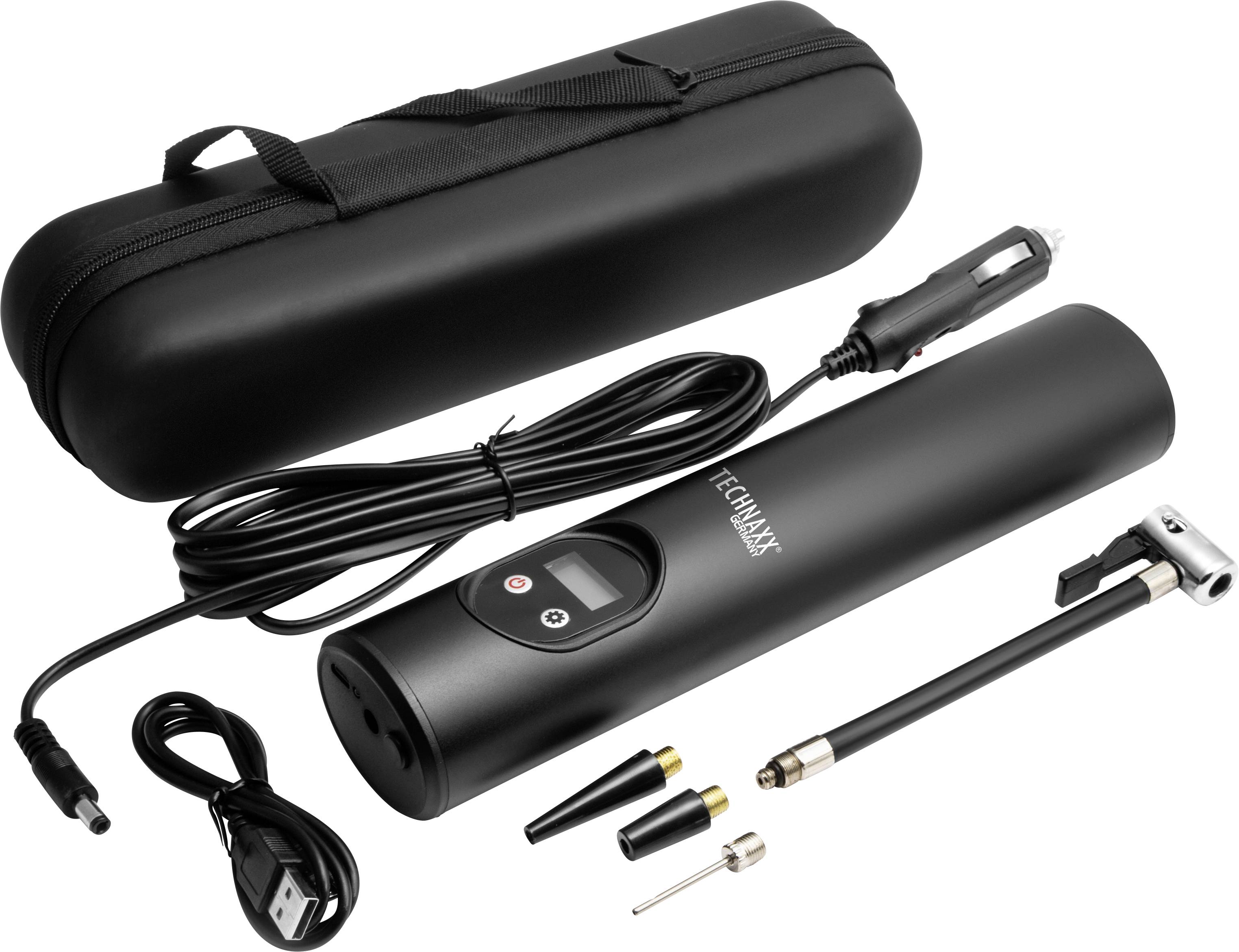 Technaxx TX-157 Compressor 8 bar Opbergbox/tas, Digitaal display, Incl. 1 accu, Met werklamp, Automatische afschakeling, 12- en 230V-laadbaar