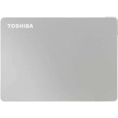 Externý pevný disk Toshiba v striebornej farbe.