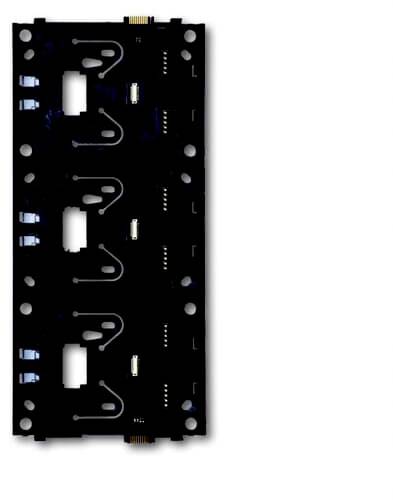 Elektronický komponent s rozvedenými vodivými dráhami a prípojkami, pravdepodobne súčasť zložitejšieho mechanického celku.