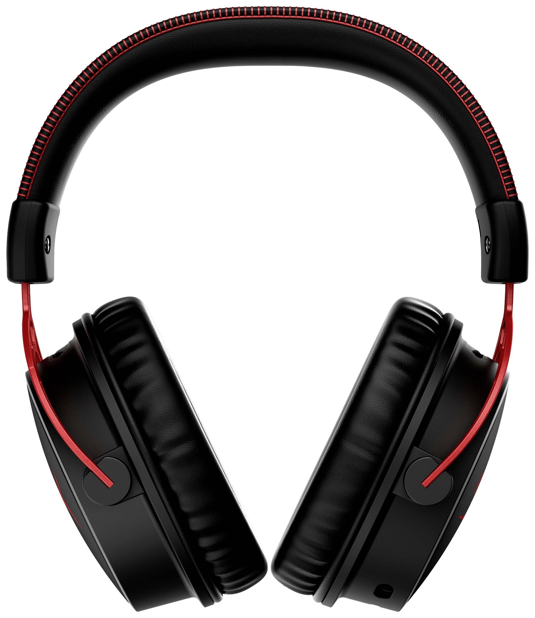 Čierne over-ear slúchadlá s červenými akcentmi, zobrazené spredu. Sú vyložené mäkkým čalúnením a vhodné na počúvanie hudby alebo telefonovanie.