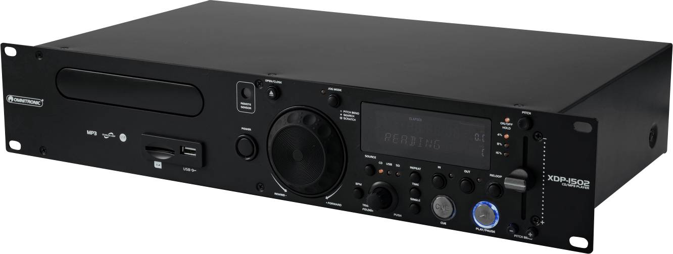 Čierne audio rack zariadenie s CD mechanikou, viacerými tlačidlami a displejom, označené ako XGR-1550.