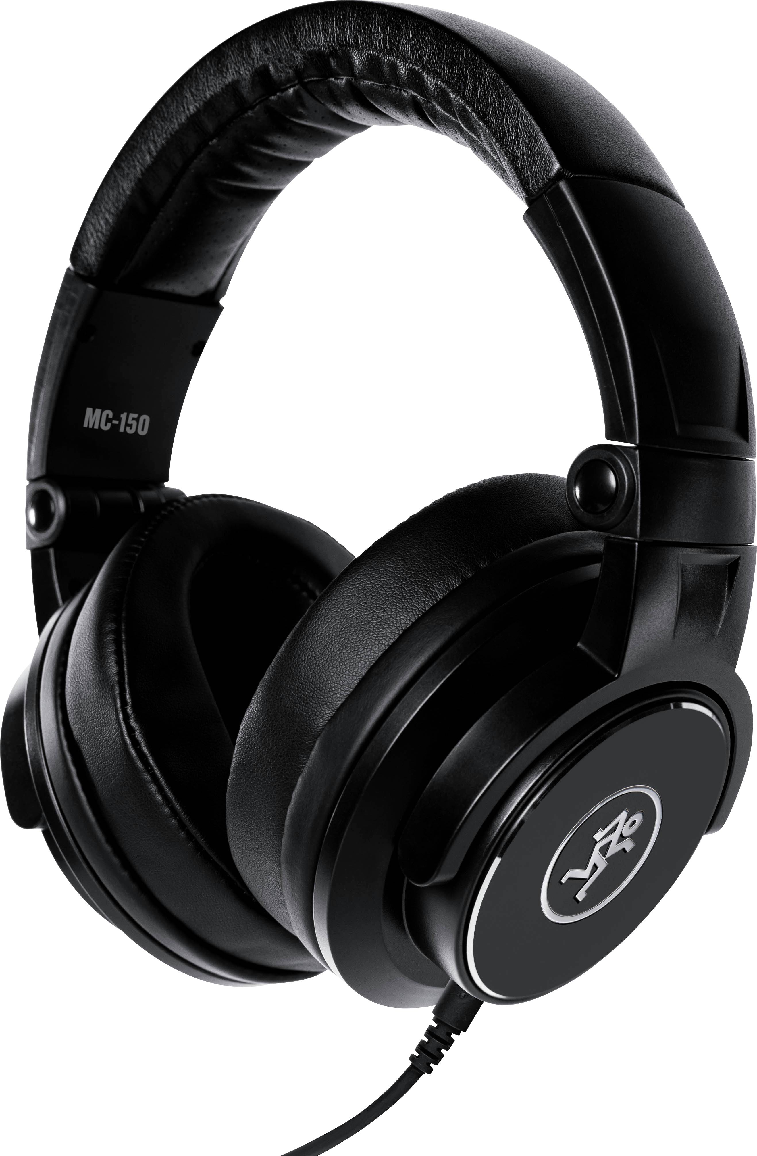 Čierny štúdiový uzavretý headset s čalúneným hlavovým mostíkom, model 'MC-150' viditeľný na boku.