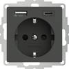 2USB 2U-449542 zásuvka s ochranným kontaktom s nabíjaním cez USB, detská ochrana, VDE IP20 antracitová