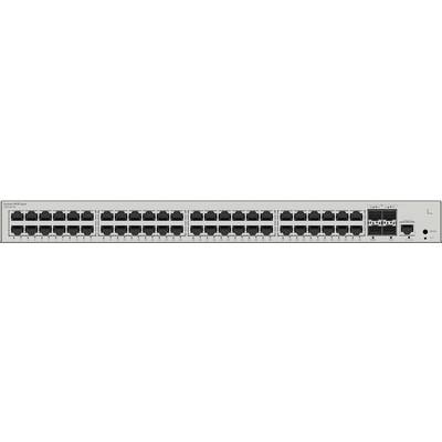 48-portový ethernetový prepínač s dvomi uplinkových portami a LED indikátormi sieťovej aktivity.