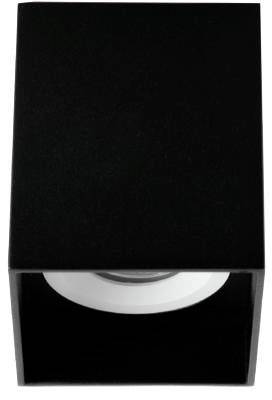 Čierny štvorcový stropný reflektor s bielou vnútornou plochou. Je navrhnutý na osvetlenie vnútorných priestorov.