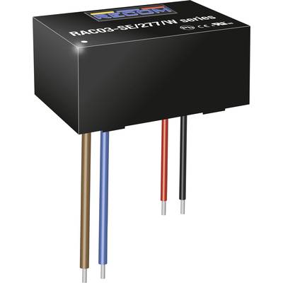 Čierne elektronické modul s nápisom 'RAC03-SE/277/W series', štyri farebné drôty dole; znázorňuje priemyselnú aplikáciu.