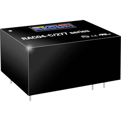 Čierna obdĺžniková elektrická súčiastka s nápisom 'RAC04-C/277 series', označením CE a logom RECOM.
