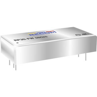 Elektronická súčiastka značky RECOM, model 'RP30-FW series'. Obdĺžnikový box s pinovými konektormi.