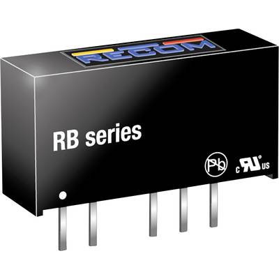 Čierny, obdĺžnikový elektronický komponent s nápisom 'RB series' a niekoľkými pinmi. Hore je farebný nápis 'RECOM'.