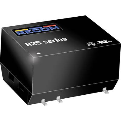 Čierna sieťová napájacia jednotka značky 'Recom', model 'R2S series', s bielymi nápismi a logami rôznych certifikácií.