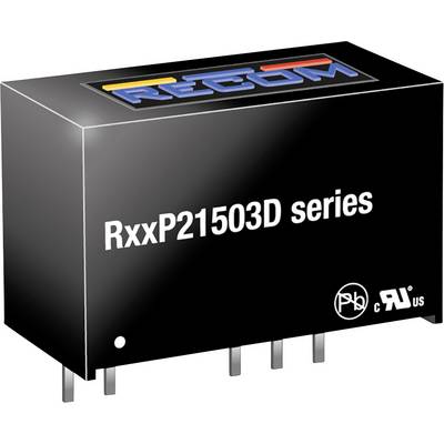 Čierna, obdĺžniková elektronická súčiastka série RxxP21503D od spoločnosti RECOM s viacerými pinmi na spodnej strane.