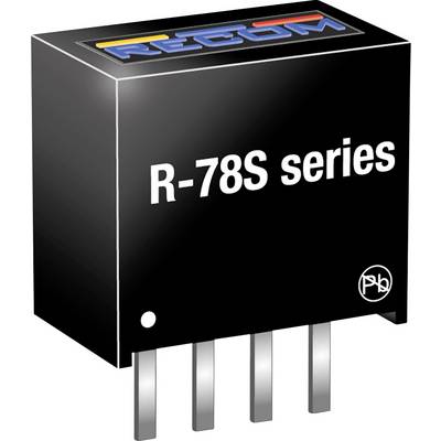 Čierny napäťový menič s nápisom „R-78S series", logo výrobcu hore. Dole zobrazuje štyri kovové kolíky.