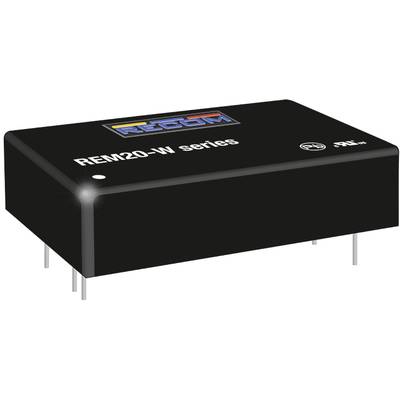 Čierna obdĺžniková elektronická súčiastka s nápisom 'REM20-W series' a logom výrobcu v hornej časti, viditeľné pripojovacie kolíky na spodnej strane.