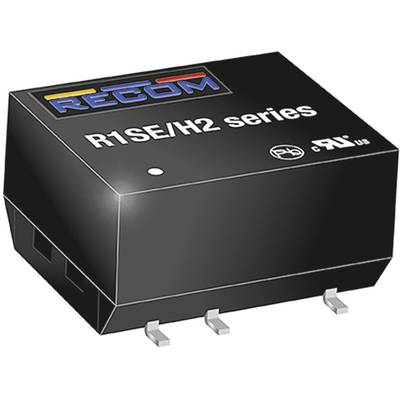 Séria RECOM R1SE/H2, čierna elektronická súčiastka s tromi kolíkovými kontaktmi, logo a text viditeľné na povrchu.