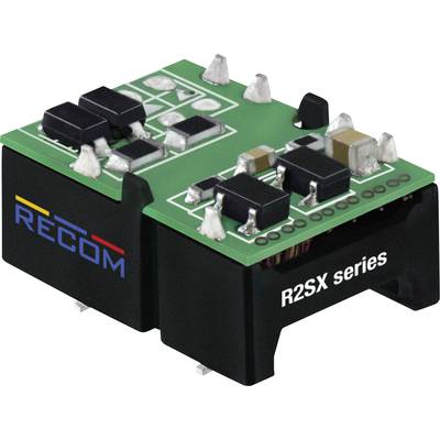 R2SX séria elektronický komponent od RECOM na zelenej doske plošných spojov, s čiernymi mikročipovými komponentmi.