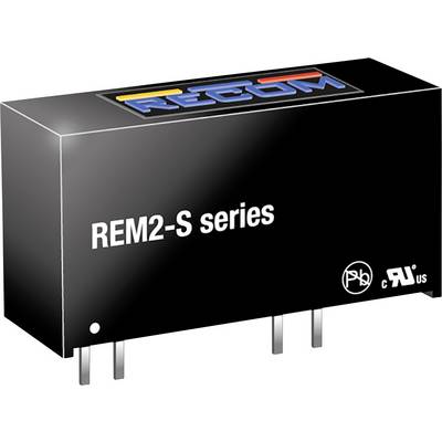 Čierny obdĺžnikový elektronický komponent s nápisom 'REM2-S séria' a logami. Má niekoľko kontaktných pinov na spodnej strane.