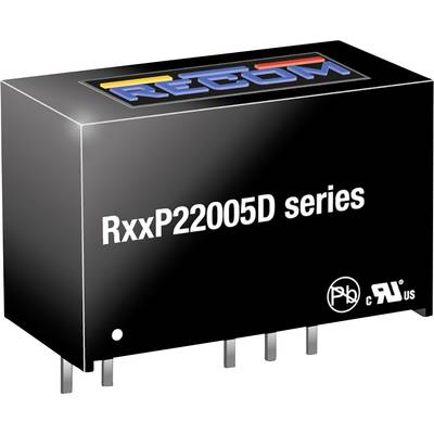 'Čierny obdĺžnikový modul s nápisom "RxxP22005D series" a niekoľkými kovovými kolíkmi. Značka výrobcu hore.'