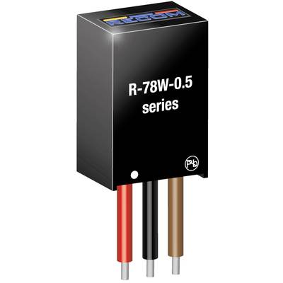 Napäťový menič série R-78W-0.5 s tromi káblami v červenej, čiernej a hnedej farbe, vhodný pre elektronické aplikácie.
