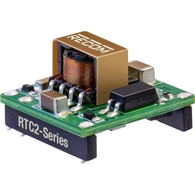 Elektronický modul s označením 'RTC2-Series' a firemným logom 'RECOM'. Zobrazuje komponenty na zelenej doske plošných spojov.