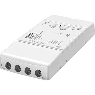 Biely elektronický LED driver s technickými špecifikáciami na hornej strane, používaný na napájanie LED svietidiel.